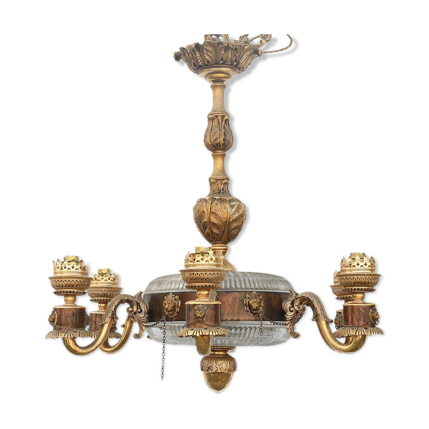 Golden bronze and glass chandelier