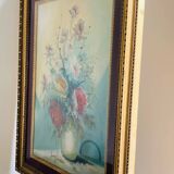 Large HST painting depicting a floral bouquet signed Lina Pont (?)