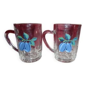 Set of 2 small decorated/hand painted mugs