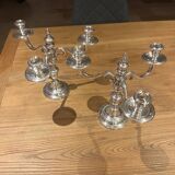 Pair of candelabra, three silver-plated metal lights