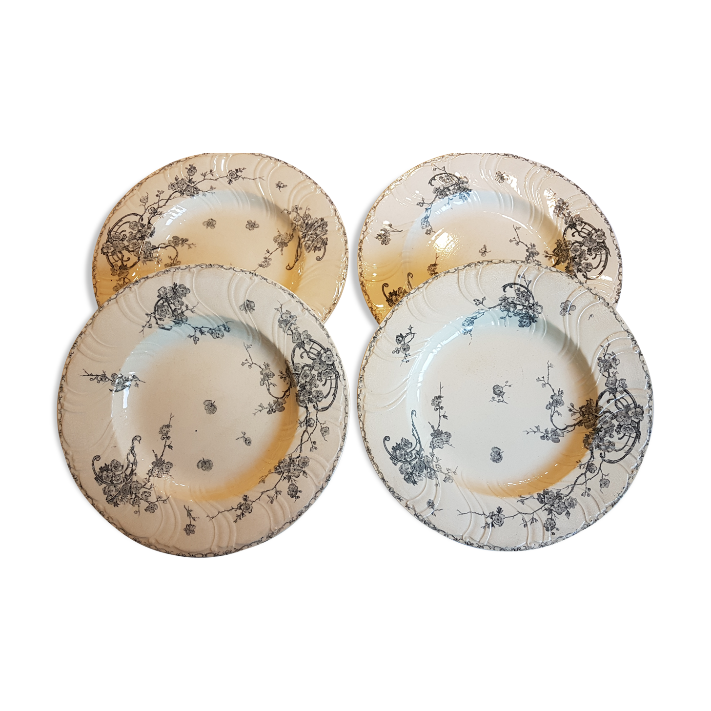 Suite of 4 plates ceramic décor of flowers