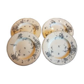 Suite of 4 plates ceramic décor of flowers