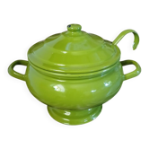 Soupière vintage en tôle émaillée verte