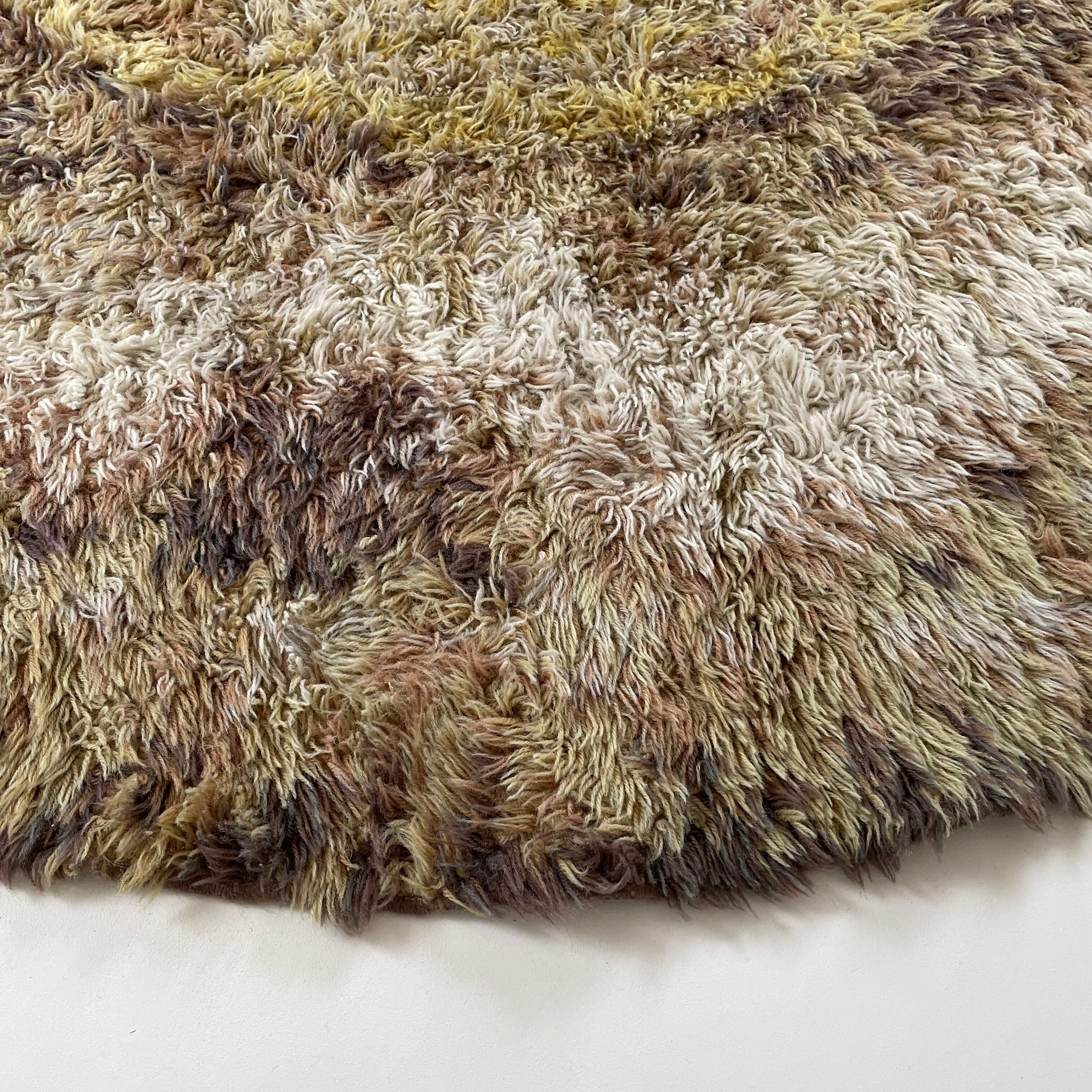 195cm multi-color scandinavian psychedelic batik high pile pop art rya rug 1970s