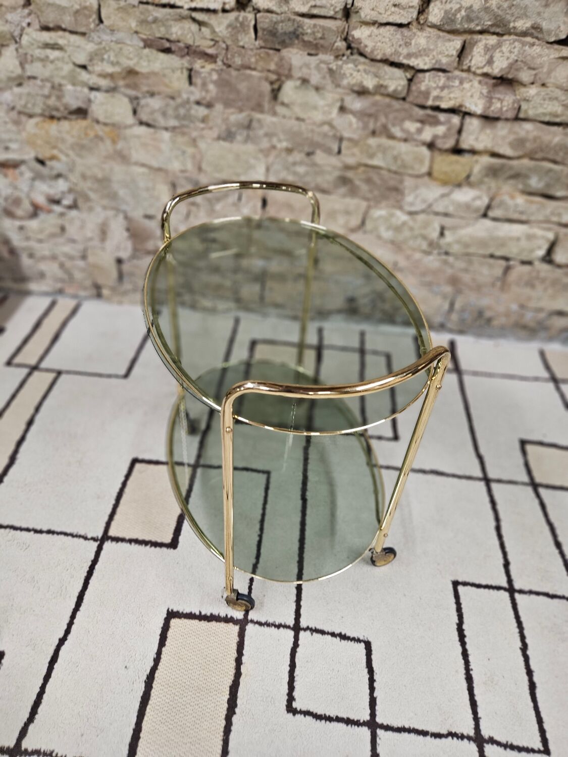Golden dessert table and smoked glass 1970 vintage