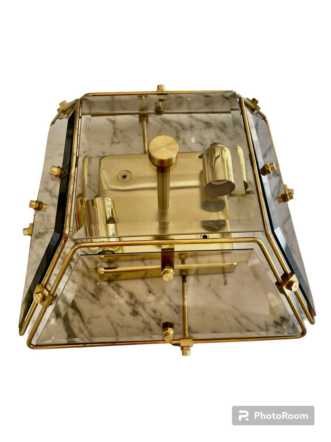 Veca ceiling light in glass and brass, Italy 1970