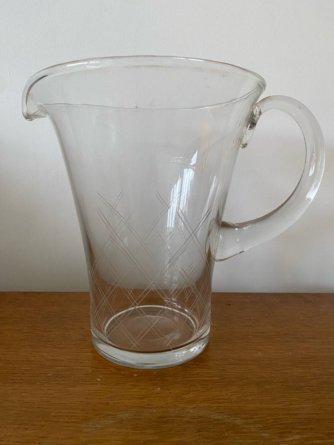 Antique Clear Blown & Engraved Glass Pitcher Vintage Service