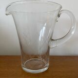 Ancien Pichet Verre Soufflé & Gravé Transparent Service Vintage