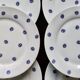6 vintage white porcelain dinner plates with blue roses