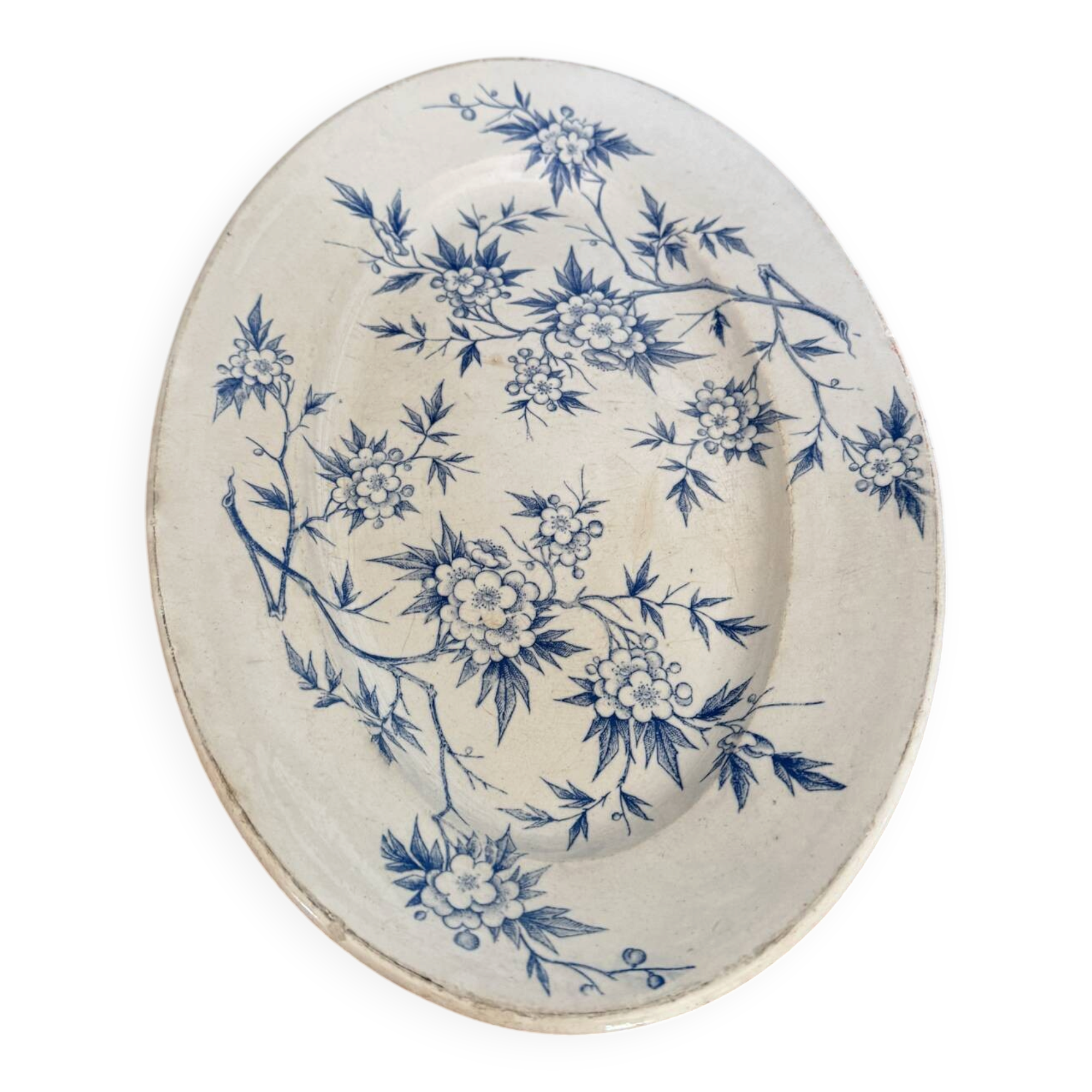 Old earthenware plate from Grigny – blue floral decoration