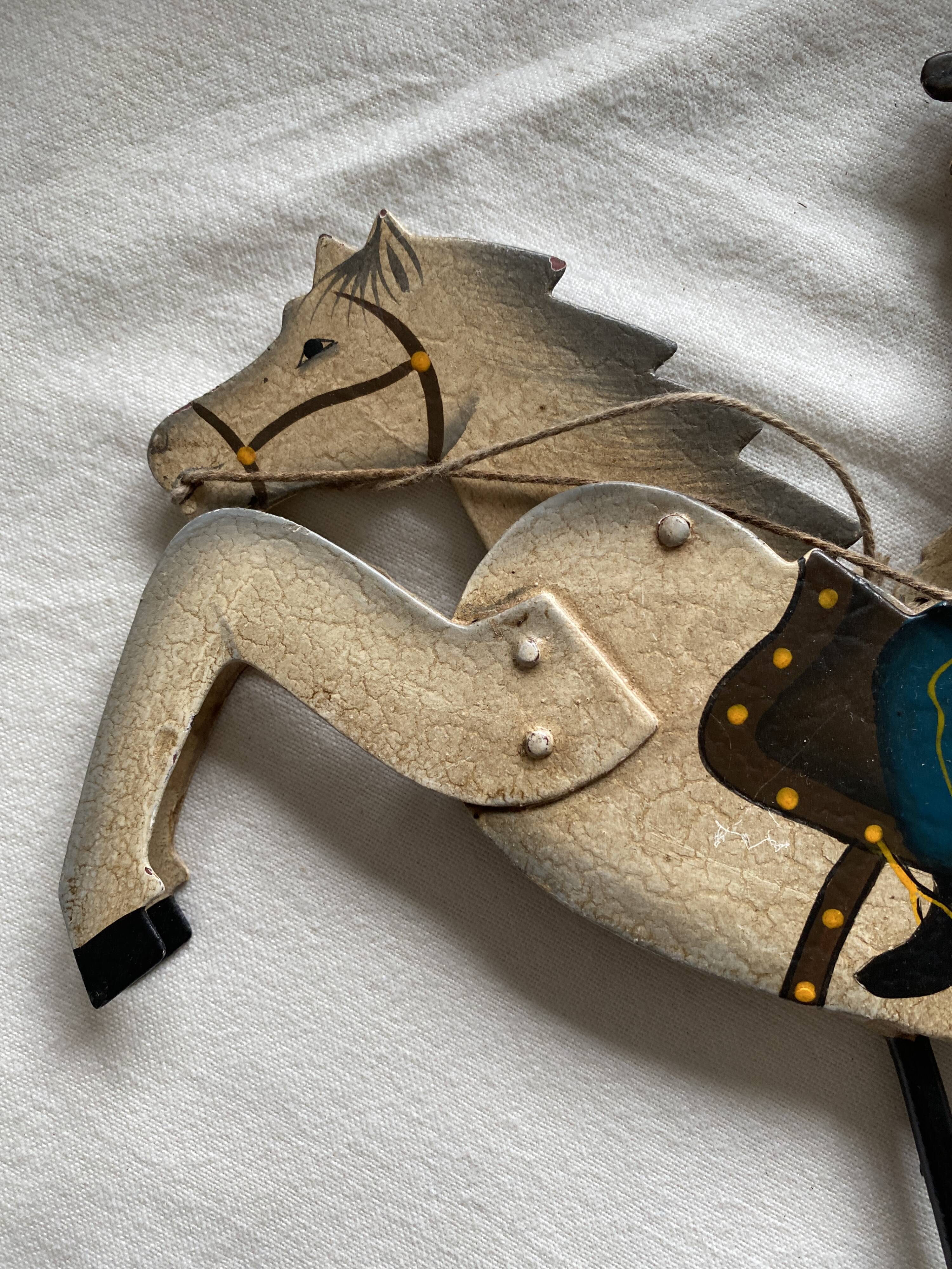 Rider and his horse in enamelled sheet metal rocking