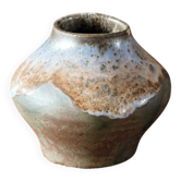Small stoneware vase, monogrammed HR, experimental glaze, early 20th century.