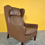 Danish vintage brown leather  high back armchair 1960s