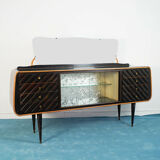 Dark wood sideboard glass design 1950s vintage modernariate