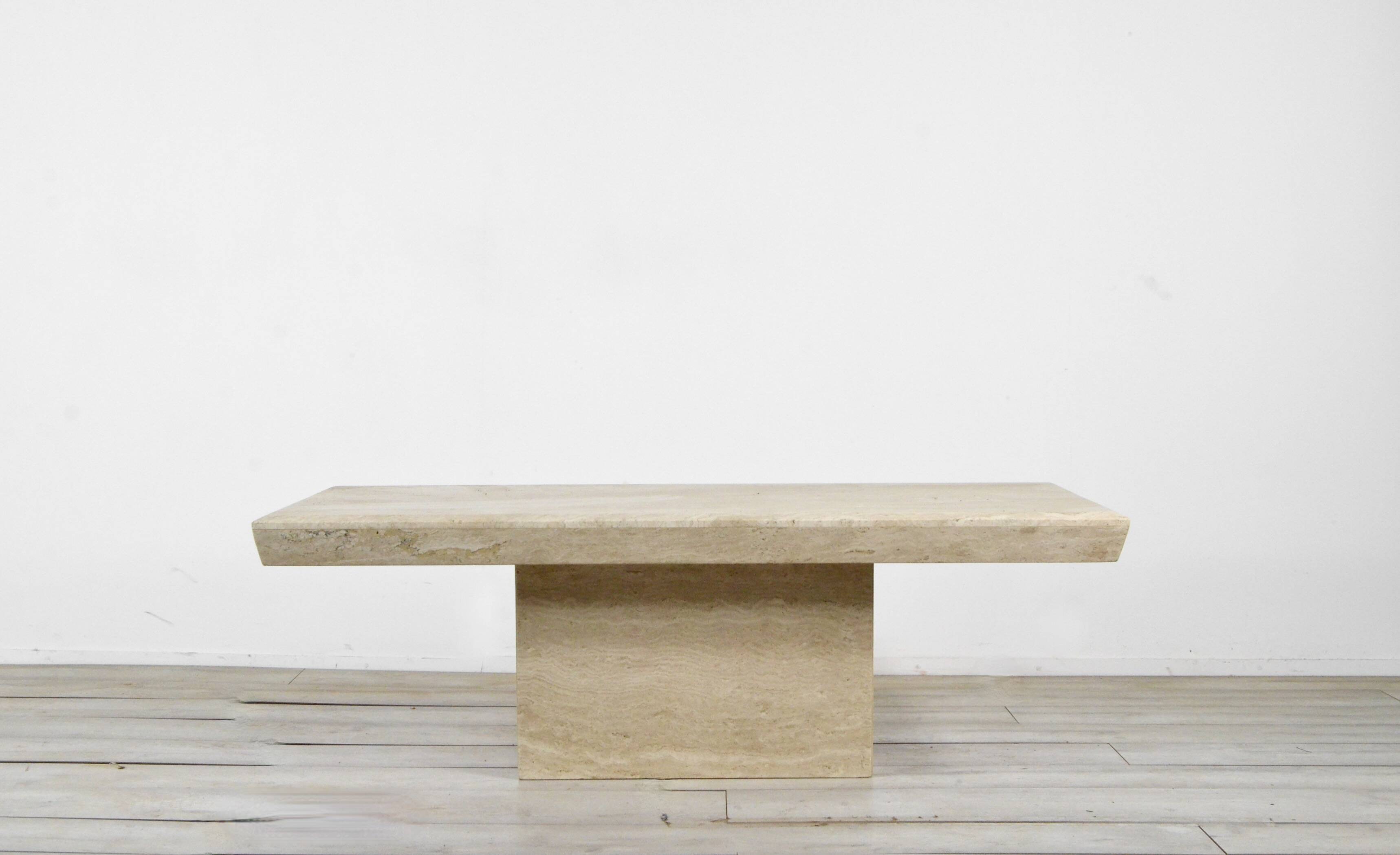 1970s Italian Travertine Minimalist Geometric Coffee Table. Vintage Modern