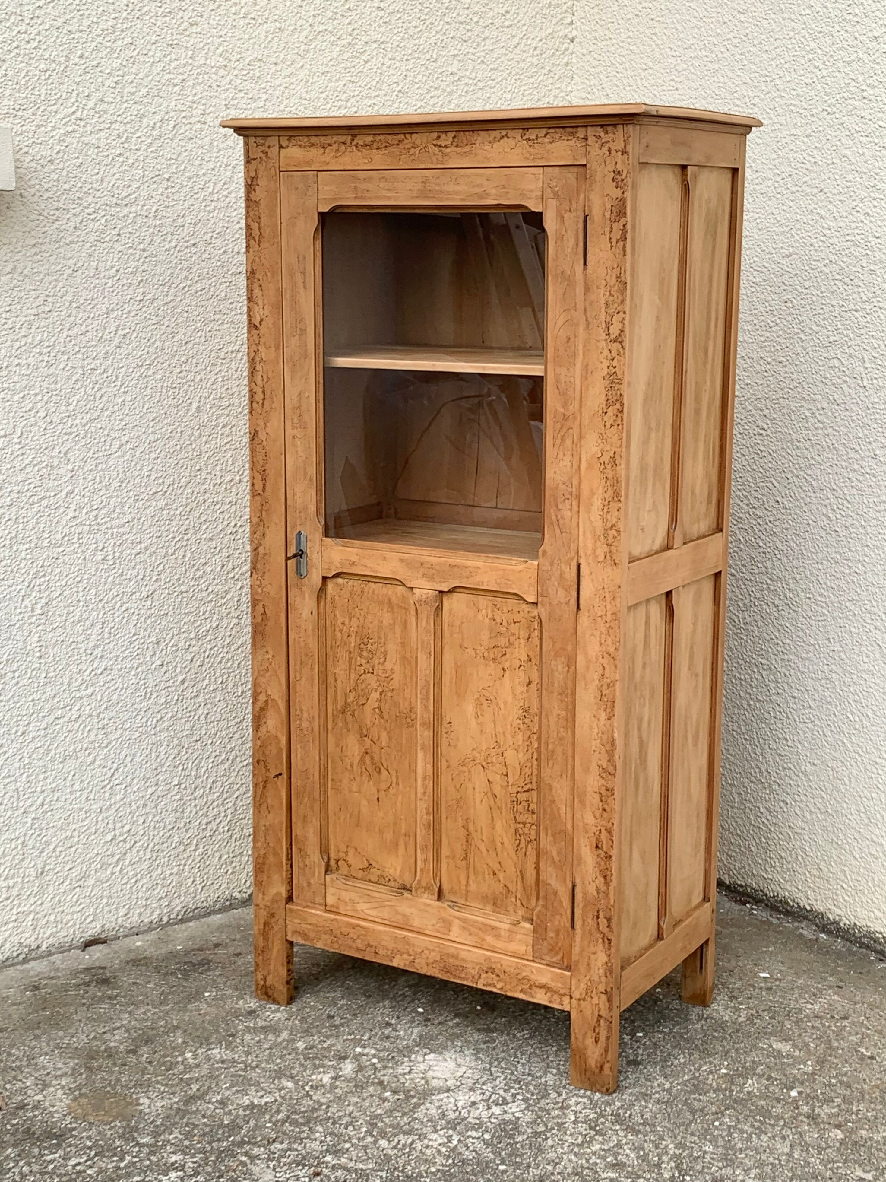 Parisian cabinet glazed raw wood nymphs and carved art nouveau decorations