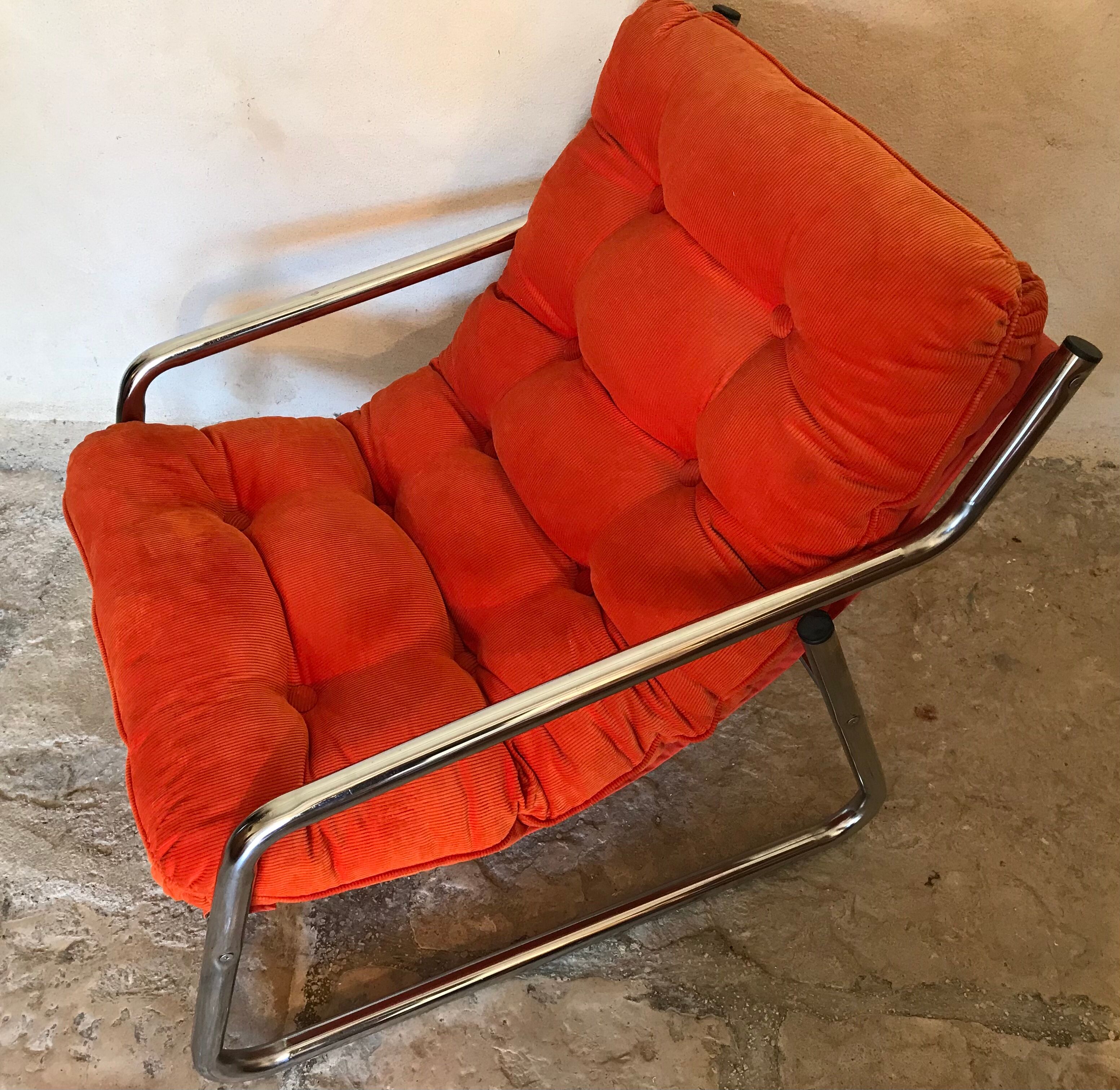 Vintage pop heater armchair 1970's chrome tubing