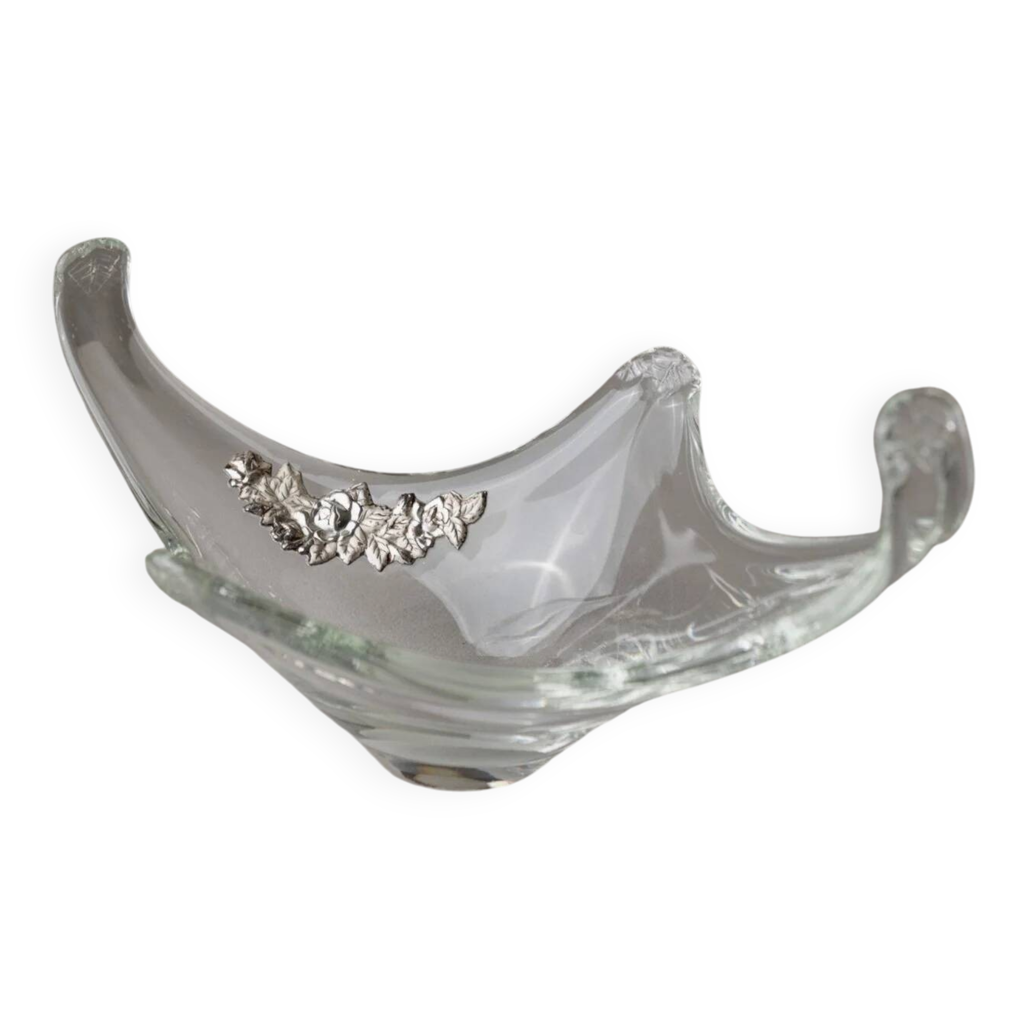 Transparent Murano Glass Bowl with Sterling Silver Flowers – Pointed, Italy 1970s Gift-worthy Centerpiece