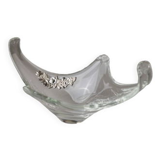 Transparent Murano Glass Bowl with Sterling Silver Flowers – Pointed, Italy 1970s Gift-worthy Centerpiece