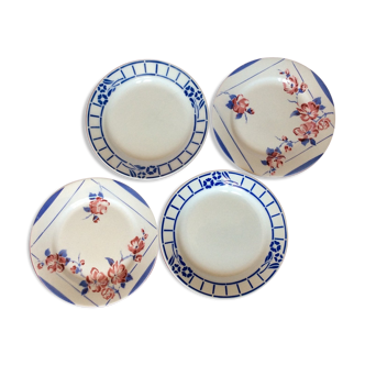 Set de 4 assiettes plates anciennes dépareillées de manufactures Françaises diverses