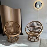 Pair of rattan shell armchairs, 1960s