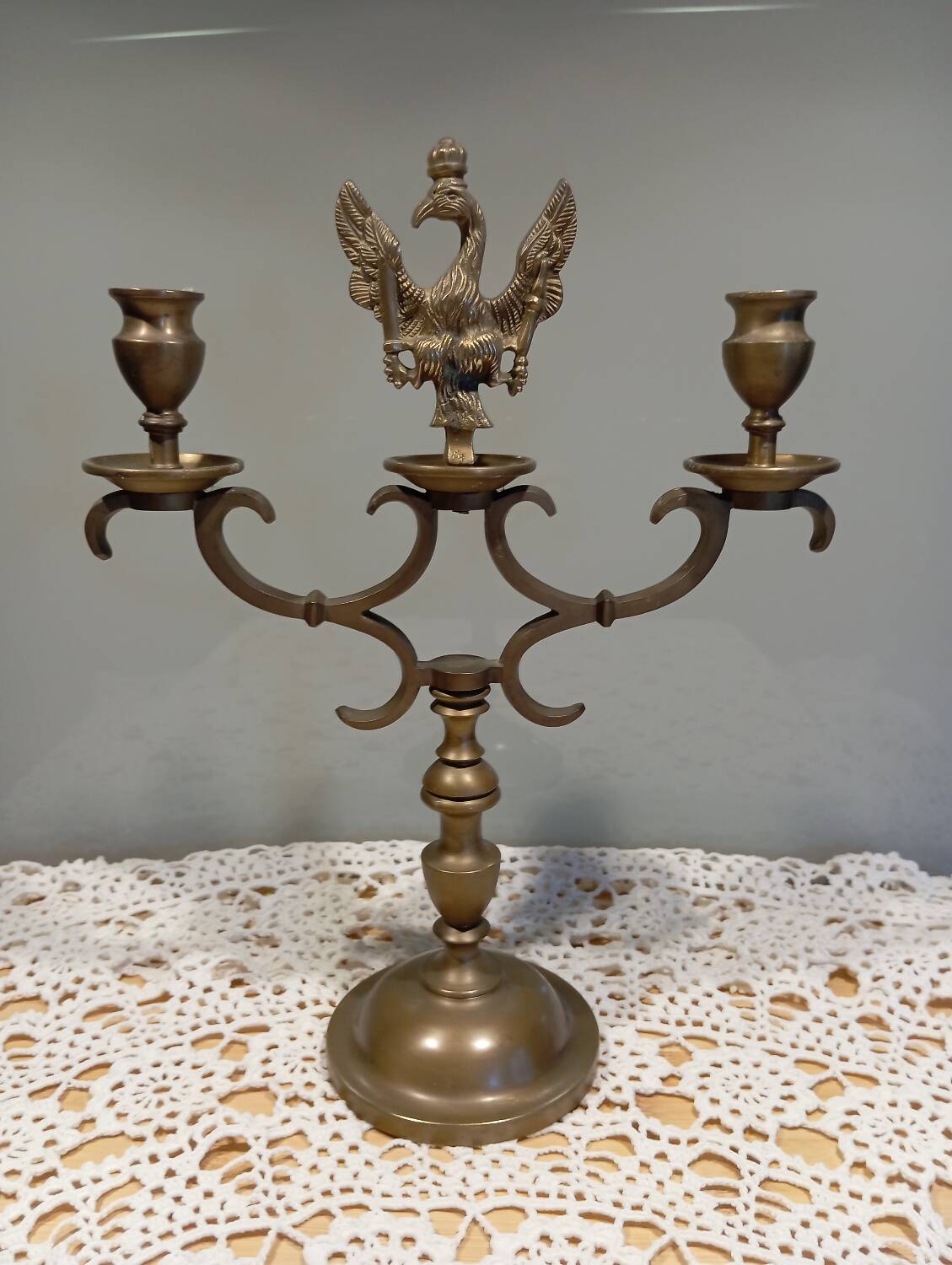 2-arm bronze candlestick, with eagle, 19th century