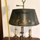Three-Arm Bouillotte Lamp with Fire Shade, Green Tôle, Empire Directoire