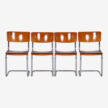 Set of four bauhaus beech chairs, restored, germany, 1930s