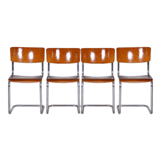 Ensemble de quatre chaises bauhaus en hêtre, restaurés, allemagne, années 1930