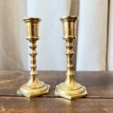 Duo of small brass candle holders