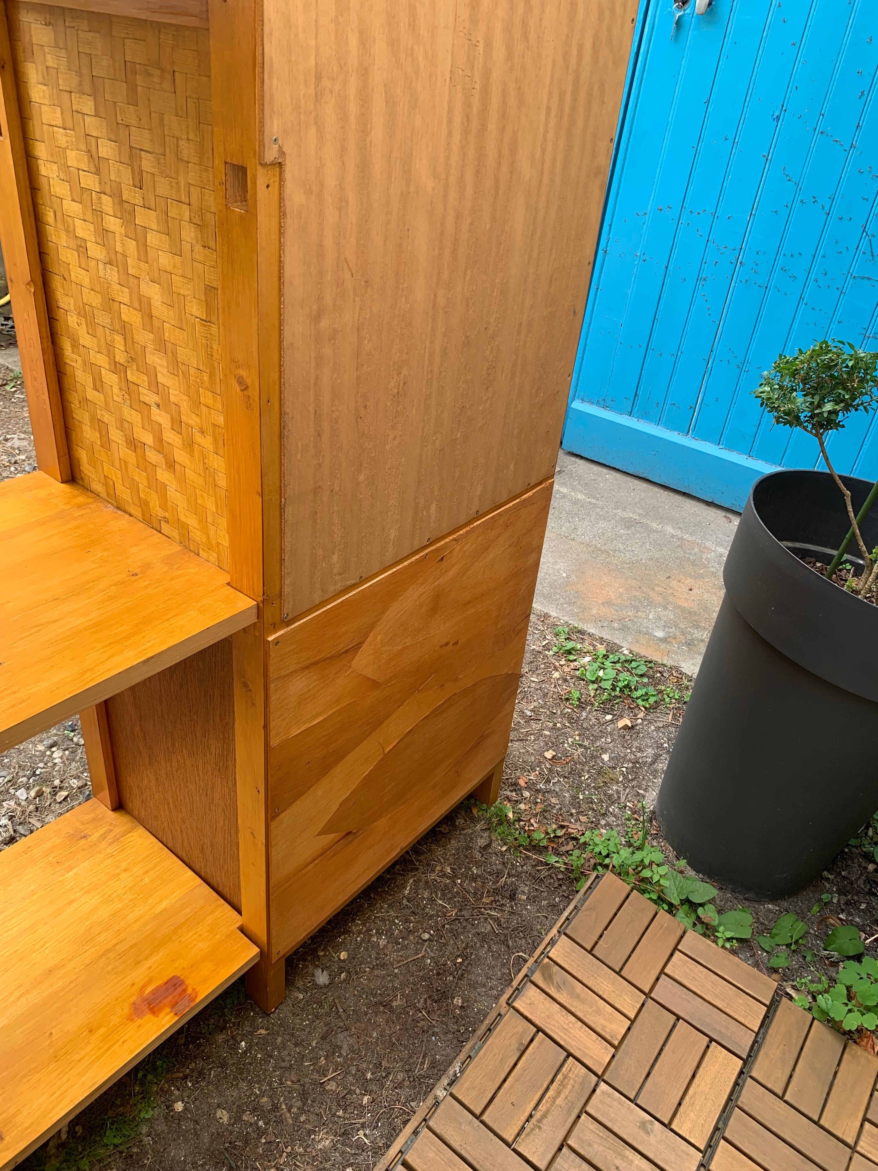 Bamboo cabinet woven and modular pine vintage 1960