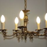 Vintage french bronze 5 light chandelier with leaf detail 3936