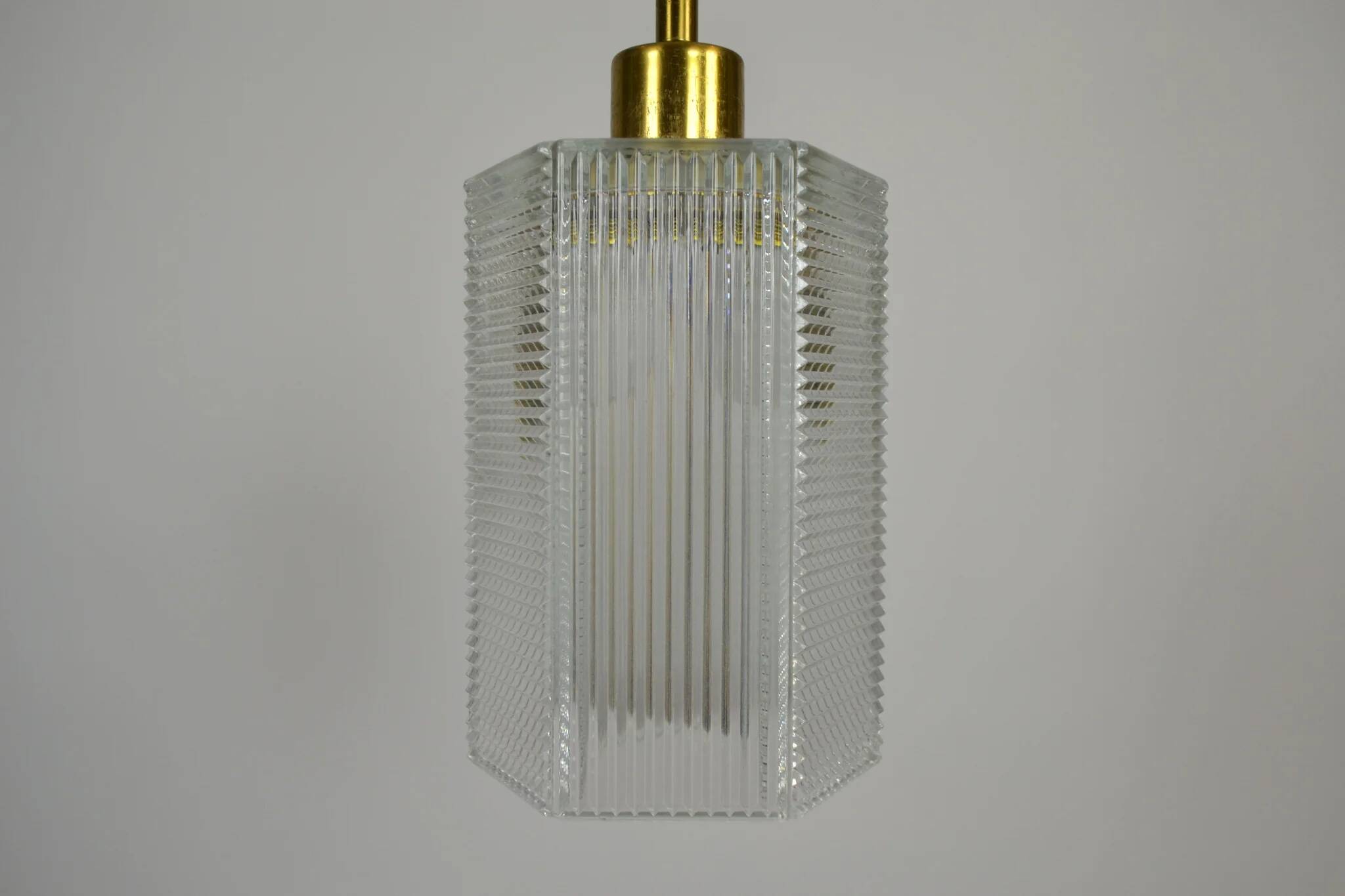 Pendant Lamp, Pressed Glass and Brass, 1960s, Sweden