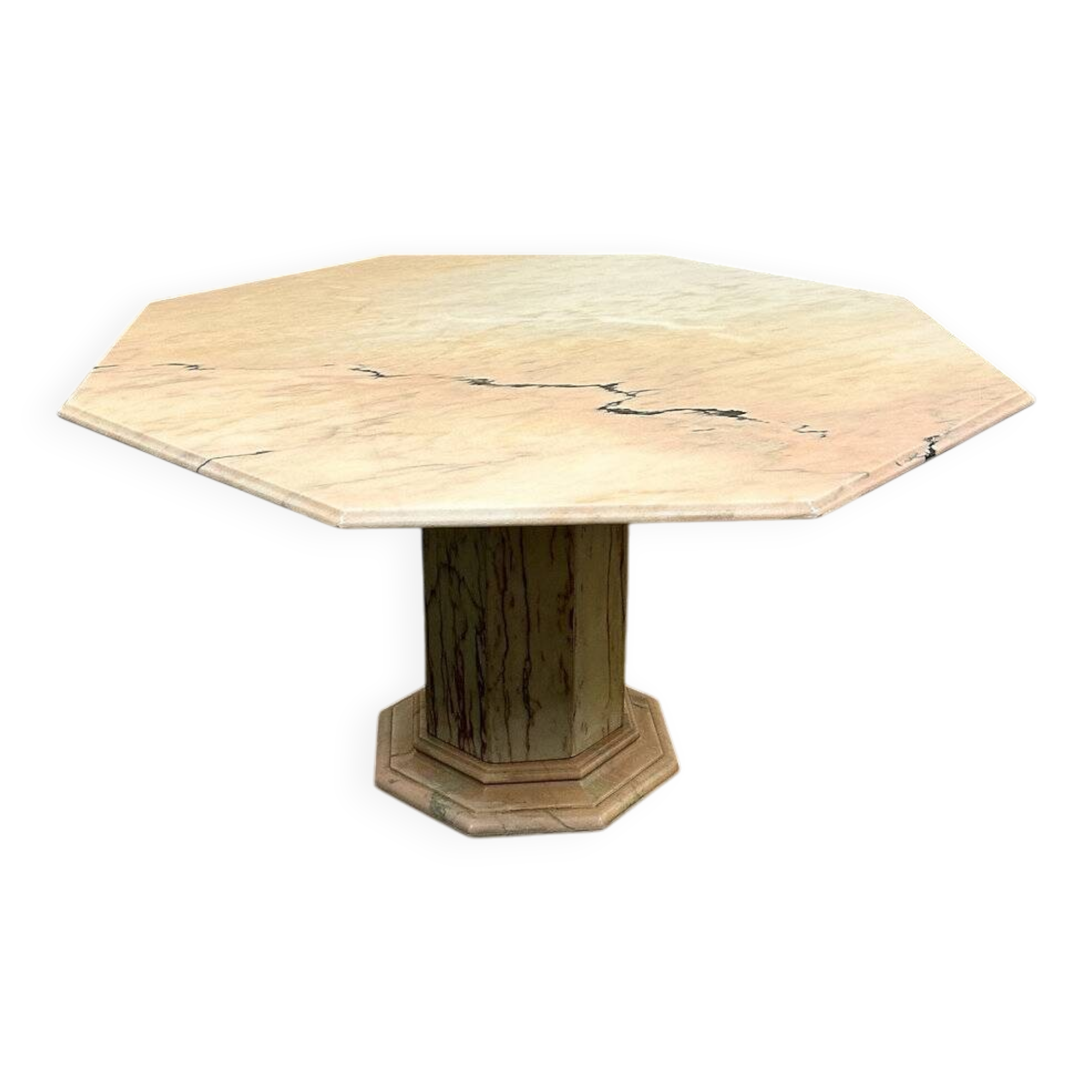 Fabulous Italian blush pink marble dining table, 1980s.