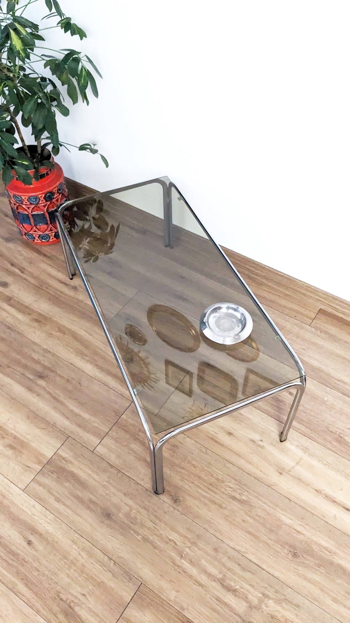 Vintage chrome and smoked glass coffee table