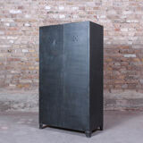 Industrial storage cabinet with 2 brushed steel swing doors, circa 1950
