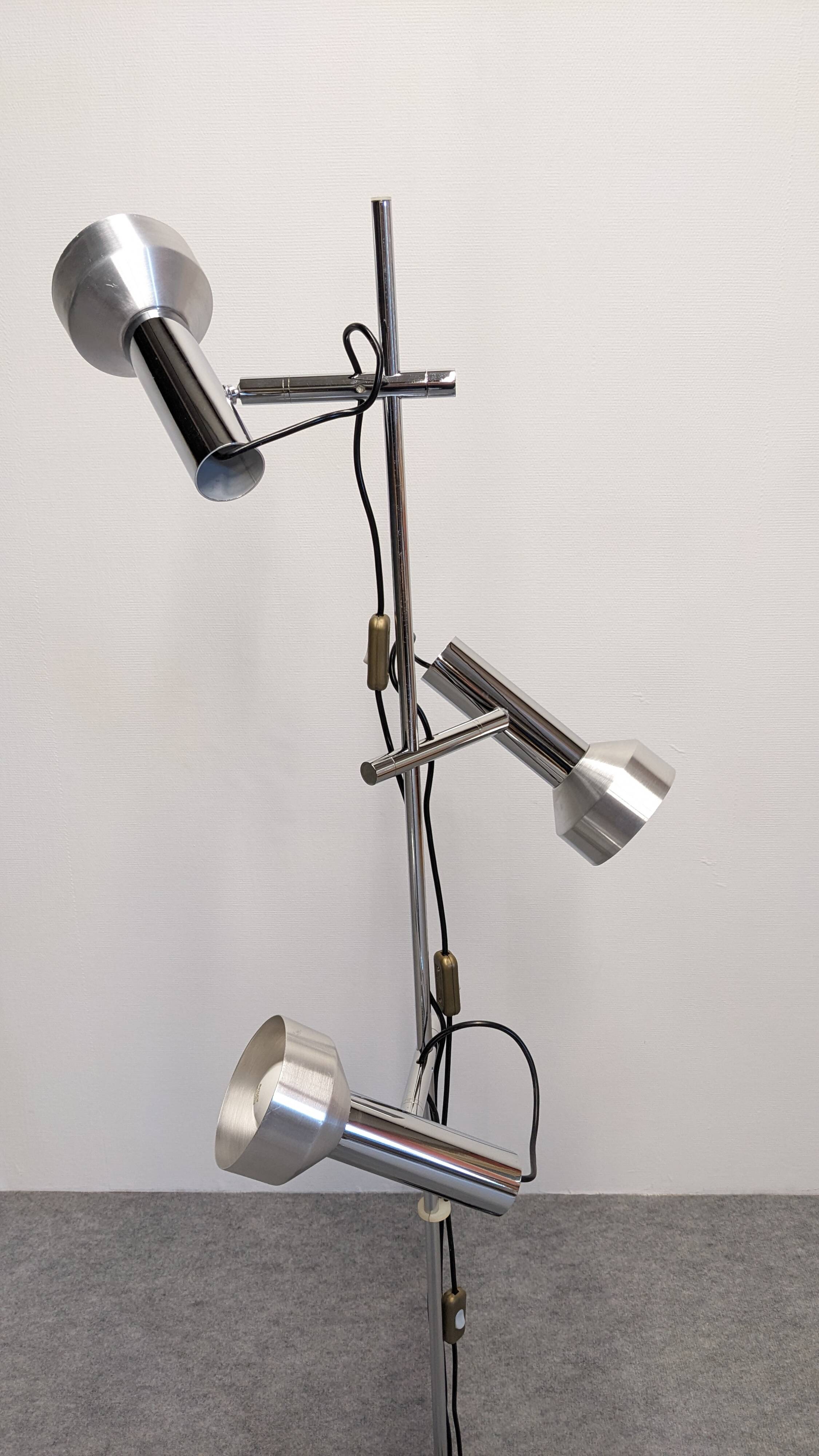 Three-spot floor lamp in chrome metal by Philips, Netherlands circa 1970.