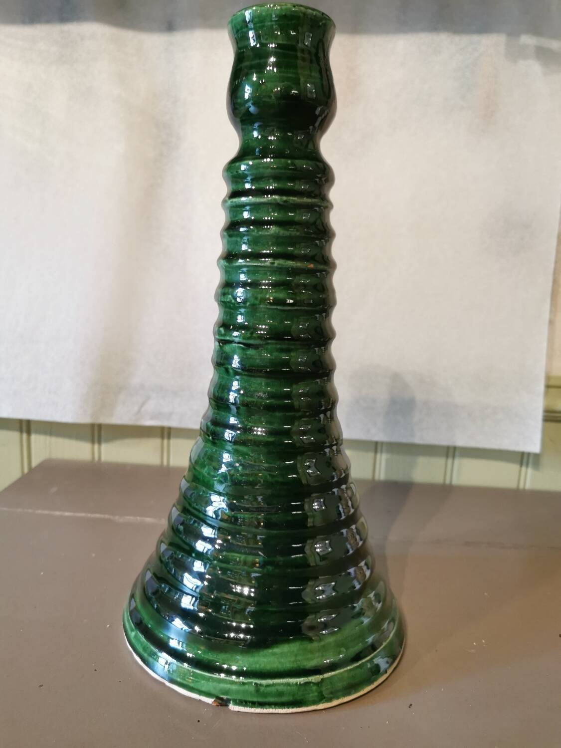 Large green ceramic candle holder Morocco