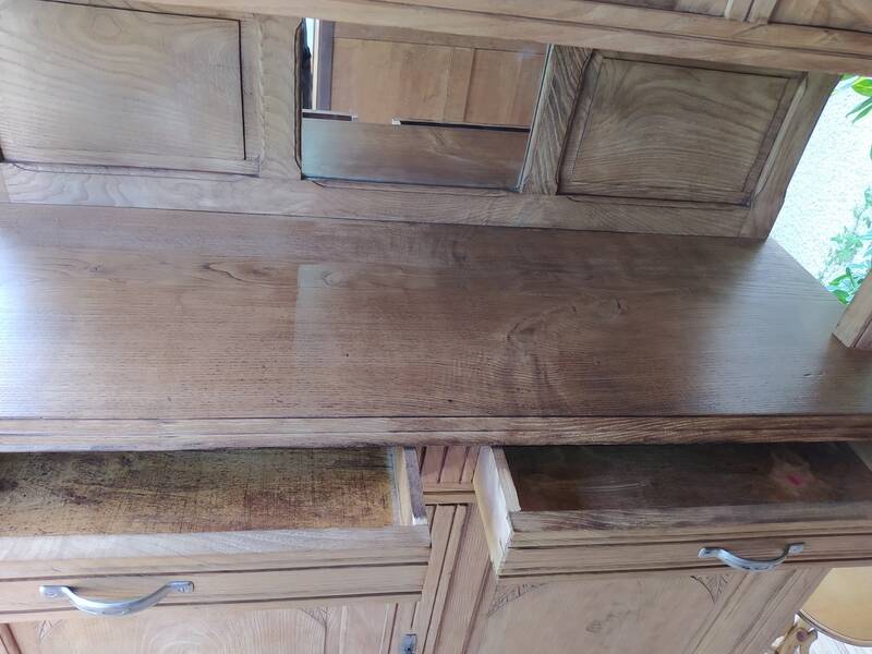 Art Deco two-body sideboard in natural chestnut.