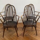 Rare set of 4 Ercol Quaker dining chairs / armchairs - English design 1960.