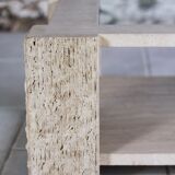 Coffee table in travertine and glass by Claude Berraldacci