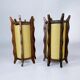 Pair of brutalist table lamps, wood & parchment, France, 1970s