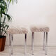 Set of two vintage chrome stools with fluffy upholstery