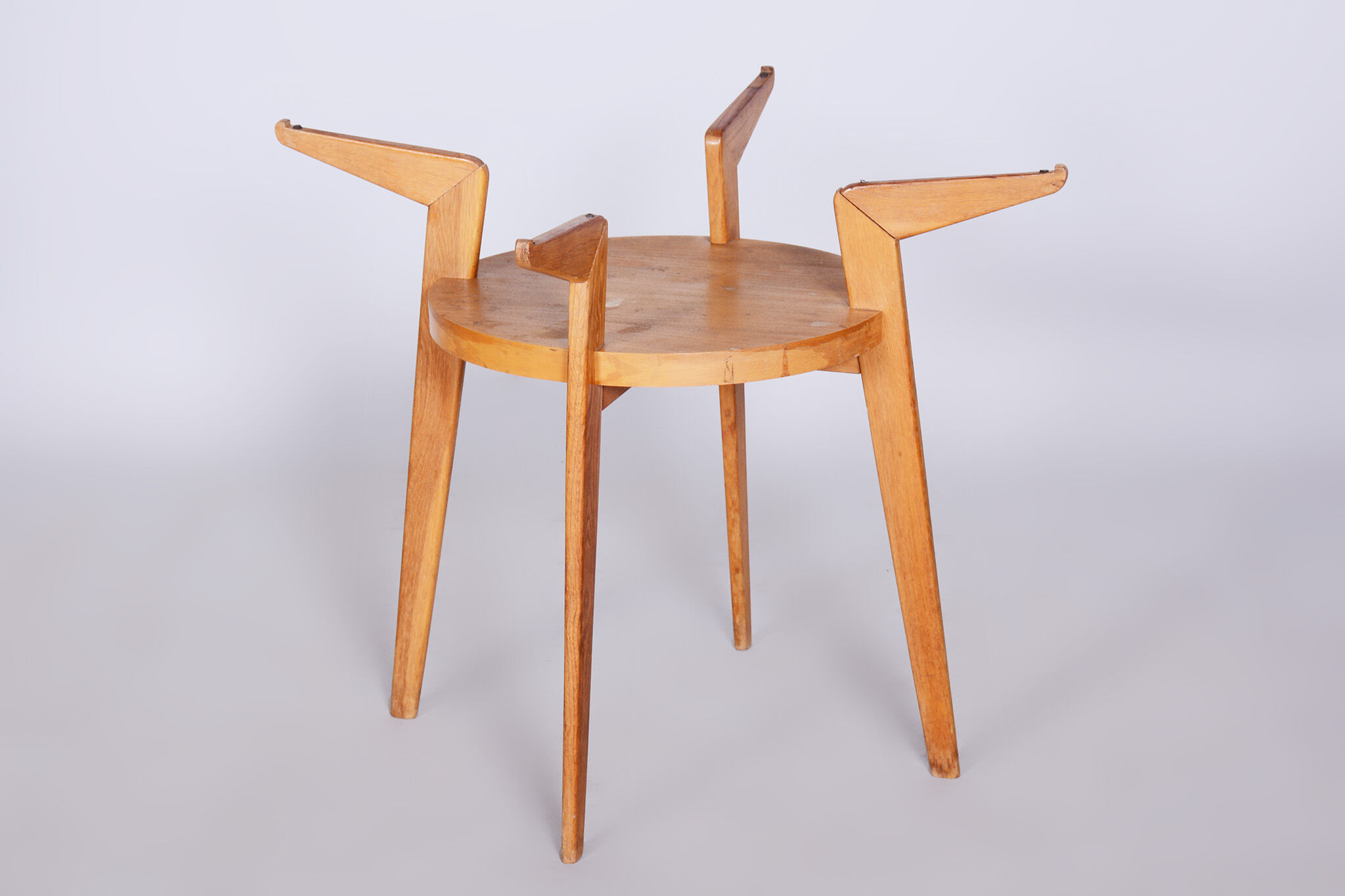 Mid-century small round table, jitona sobeslav, oak, glass, czechia, 1950s