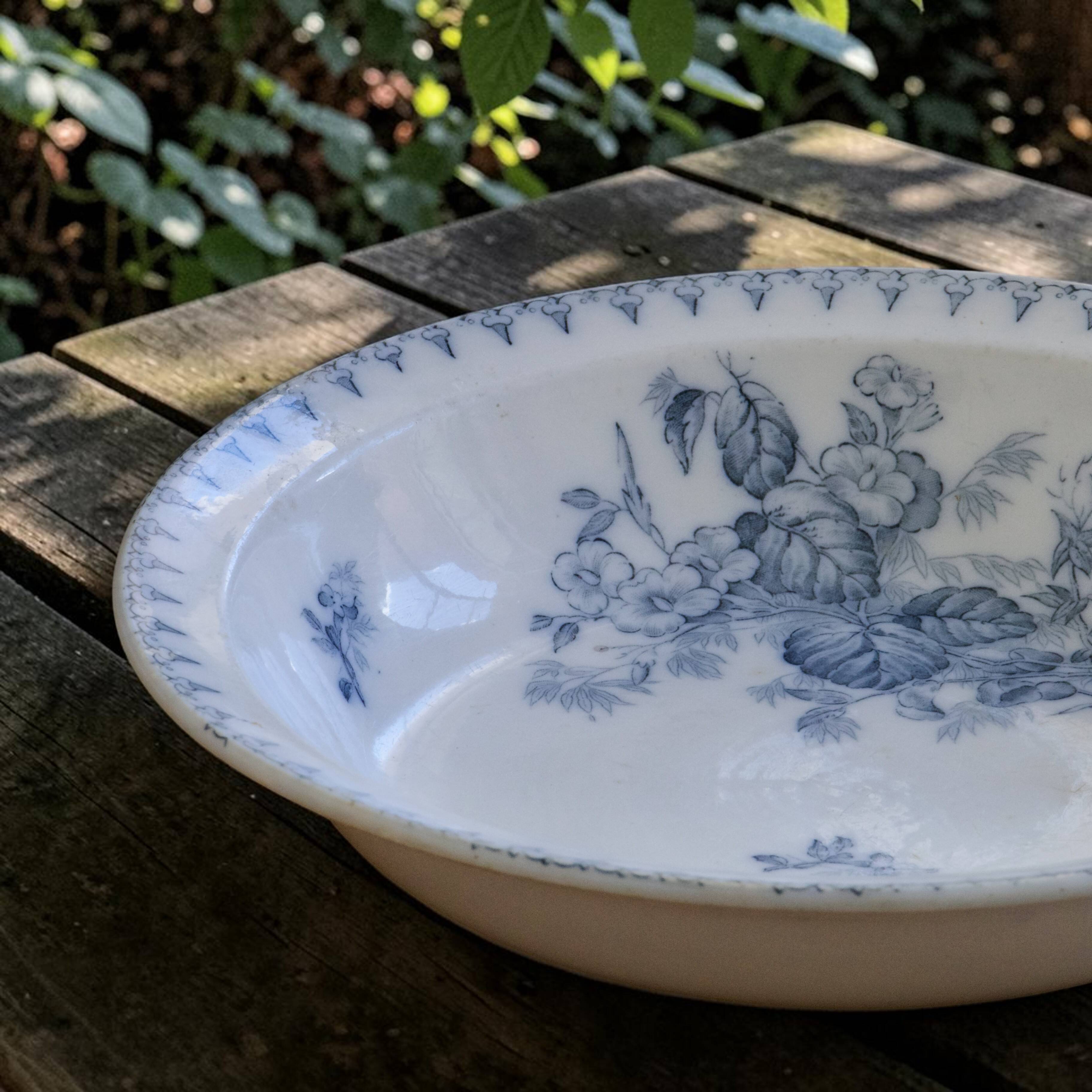 Shallow dish 19th century ironstone Sarreguemines Flore collection