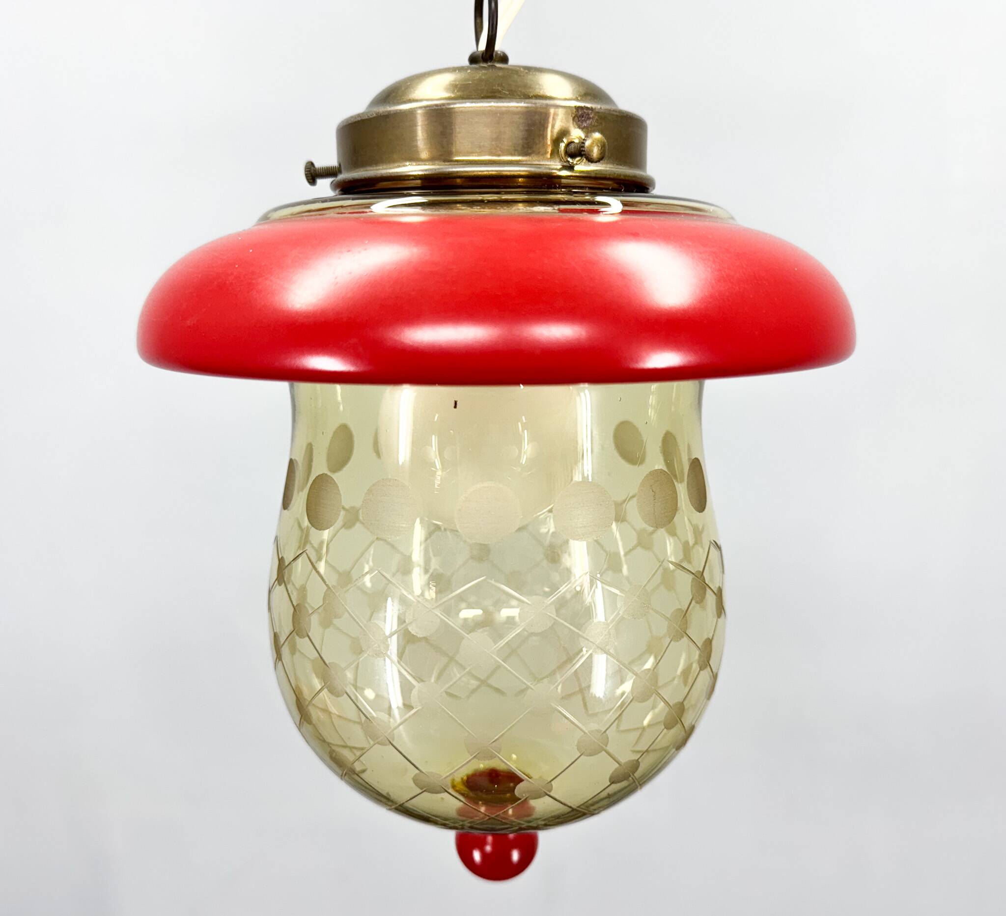 Suspension champignon en verre taillé et laiton des années 1950, Allemagne