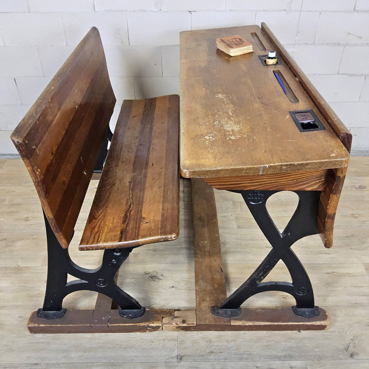 Antique desk / school bench (1920) in cast iron by Mark Breda, Holland.