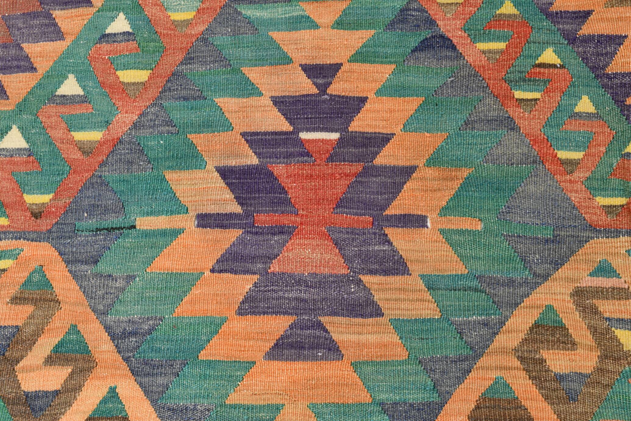 6x10 Green & Purple Vintage Kilim Rug, Modern Oushak Rug, 181x291Cm