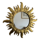 Vintage 1960s sunburst gold resin witch mirror - 49 cm