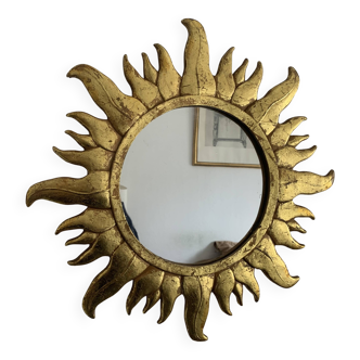 Vintage 1960s sunburst gold resin witch mirror - 49 cm